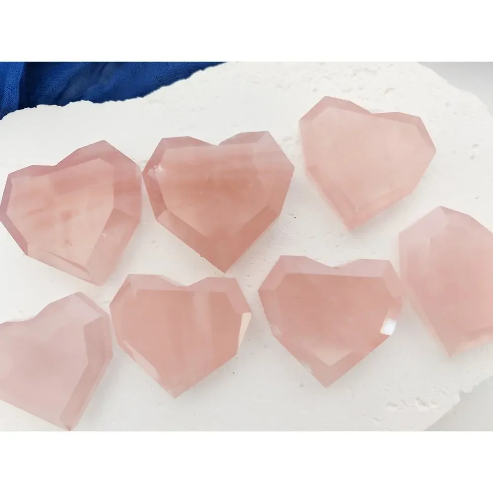Faceted Rose Quartz Heart Crystal Carving - Picture 4 of 7